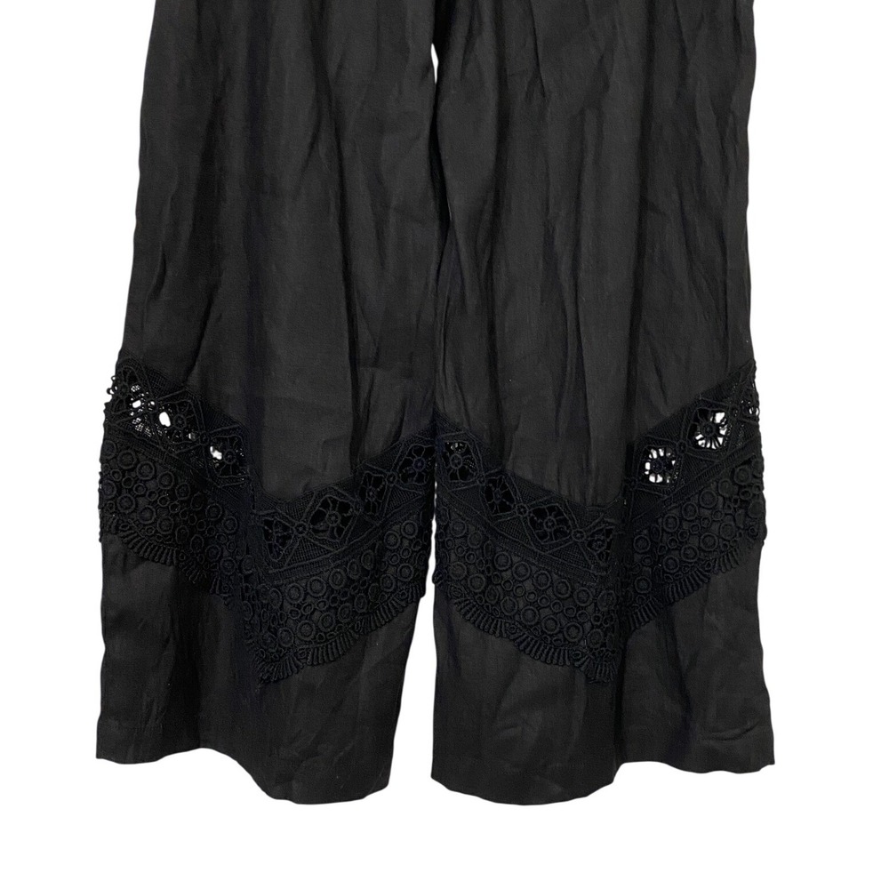 Susan Graver Black Wide Leg Cropped Pants Lace Trim Elastic Waist Women's 16 EUC - Picture 11 of 15